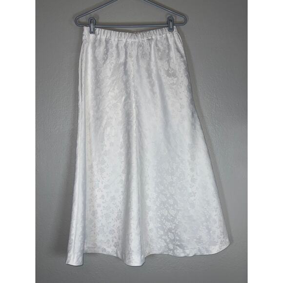Vintage Satin White Floral Midi Skirt Women Medium Bridal Bride Coquette Cottage - Picture 4 of 4
